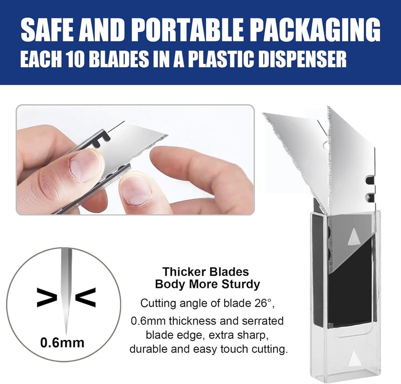 Vickay Utility Knife Blades，Box Cutter Blades-Serrated Edge, SK5 Steel, 30-Pack with Plastic Case, Replacement Blades-Refills for Box Cutters Utility Knives - Image 5