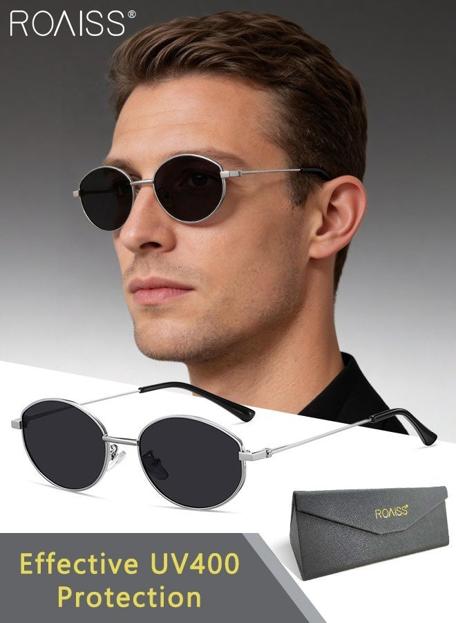 رويس نظارات شمسية بيضاوية بتصميم كلاسيكي للرجال، حماية من الأشعة فوق البنفسجية UV400، نظارات شمسية أنيقة مستقطبة، مناسبة للصيد والجولف والسفر، مع حافظة نظارات، 62 مم - Image 1