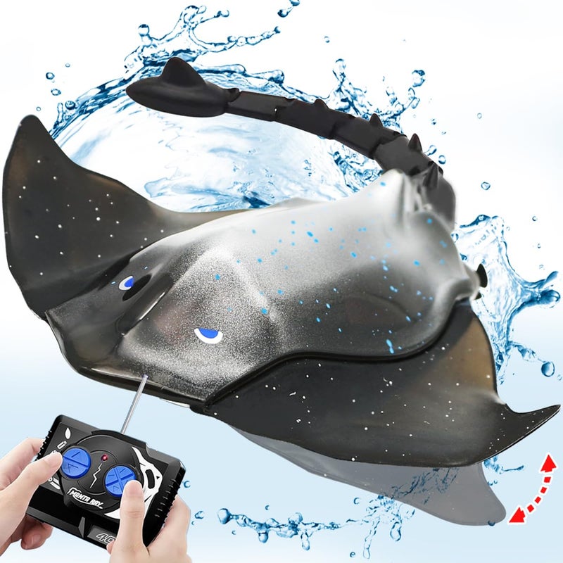 LAFALA Pool Toys Remote Control Stingray Diving into Water High Simulation Robot Manta ray Lights Rechargeable Battery Remote Control Bathtub Summer Pool Toys Great Gift RC Boat for 812 Year Kids Black - Image 3