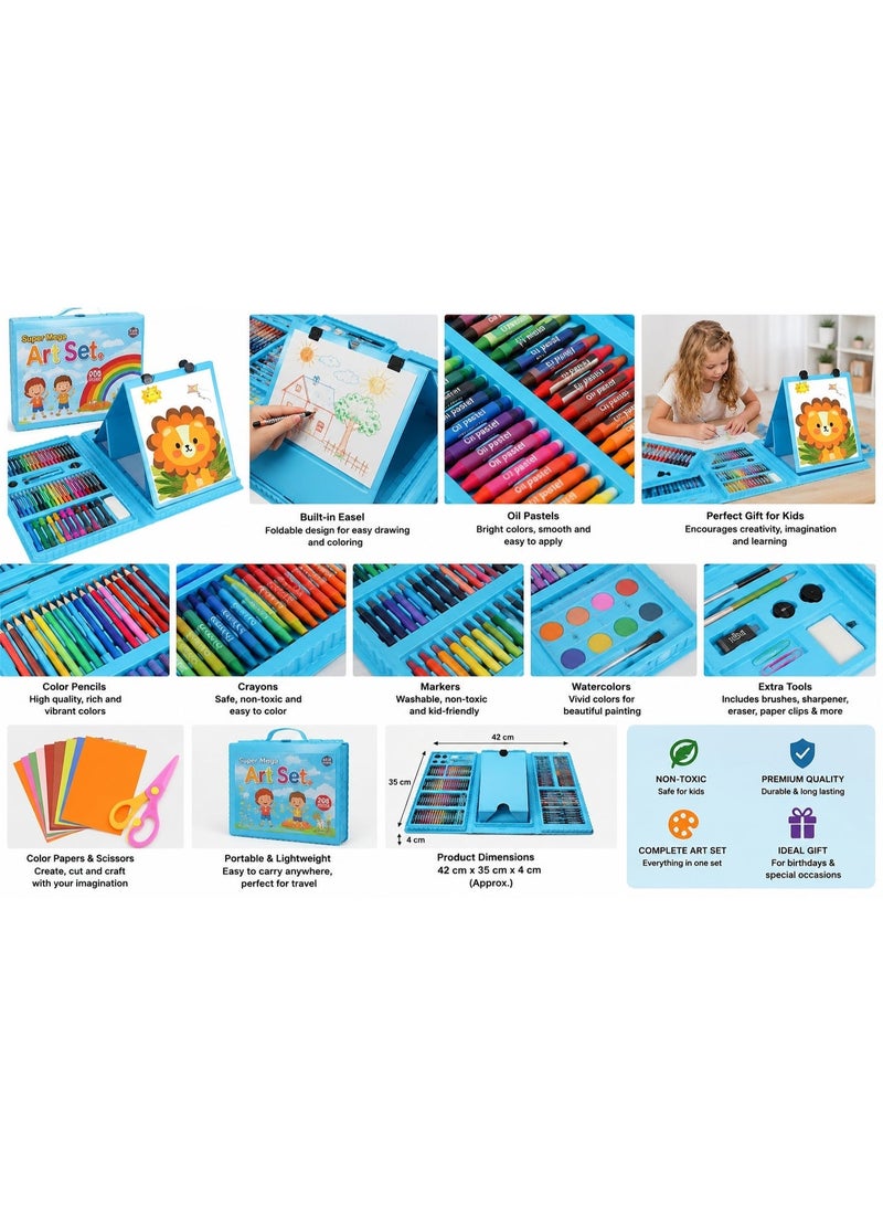 Double B traders 208 PCS Art Supplies,Drawing Art Kit for Kids Girls Boys Teens Artist, Art Set Case with Trifold Easel, Includes Oil Pastels, Crayons, Colored Pencils, Coloring Book, Scissors, Origami Paper 40 Sheets - Image 3