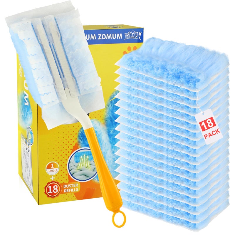 Zomum Duster Refills for Swiffer Dustersï¼ŒStrong Static Dust Removalï¼ŒDuster Refill Replacement Head for Electronics, Furniture, Blindsï¼ˆ18 PCS+1Handleï¼‰ - Image 1