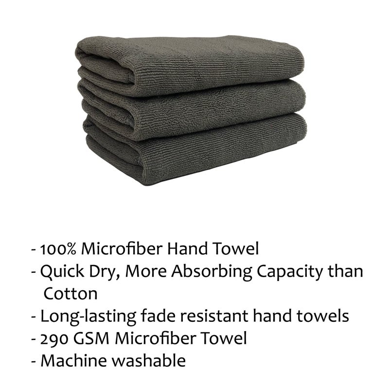 STAMIO Microfiber Hand Towel Set Super Soft (Set of 3, Grey) - Image 2