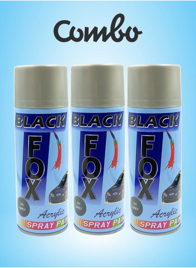 Black Fox Black Fox Premium Quality Multi Purpose Car Spray Paint Grey Color 3 pcs  - Image 1