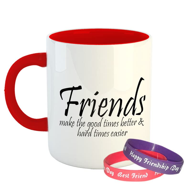 Happu Happy Friendship Day Coffee Mug with 1 Friendship Band Friends Make Good Times Better Friendship Day Gift for WomenMens Friendship Day Gift for BoyGirlsColleagues 325 ML11Oz5886RD - Image 1