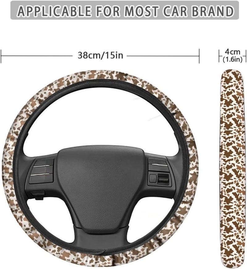 Universal Non-Slip Steering Wheel Cover, 15-inch Polyester Material Driving Accessories, Suitable for Car and Truck(Sandalwood Brown Cow Texture) - Image 5