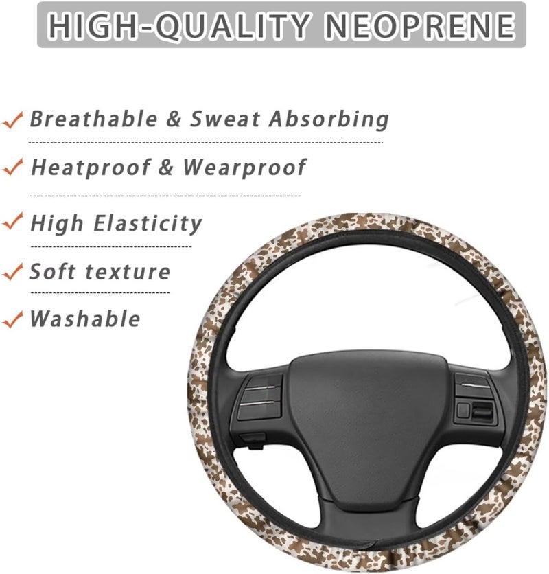 Universal Non-Slip Steering Wheel Cover, 15-inch Polyester Material Driving Accessories, Suitable for Car and Truck(Sandalwood Brown Cow Texture) - Image 4