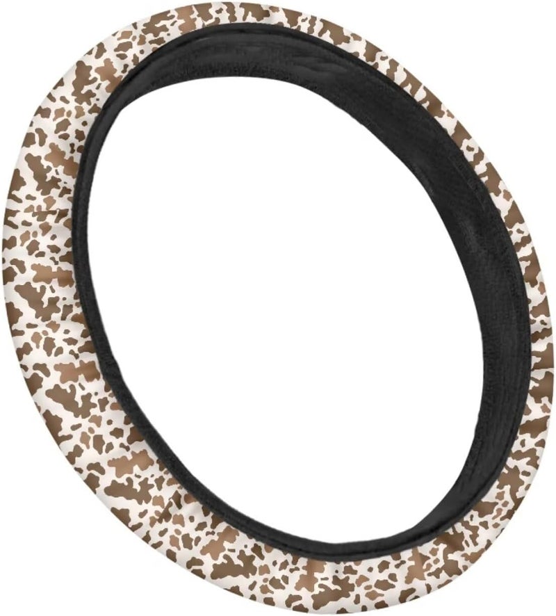 Universal Non-Slip Steering Wheel Cover, 15-inch Polyester Material Driving Accessories, Suitable for Car and Truck(Sandalwood Brown Cow Texture) - Image 3