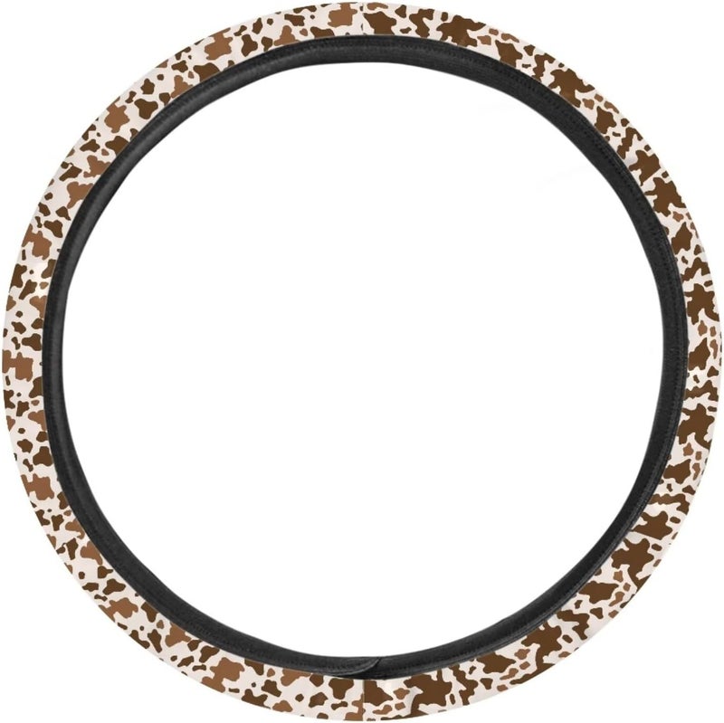 Universal Non-Slip Steering Wheel Cover, 15-inch Polyester Material Driving Accessories, Suitable for Car and Truck(Sandalwood Brown Cow Texture) - Image 2