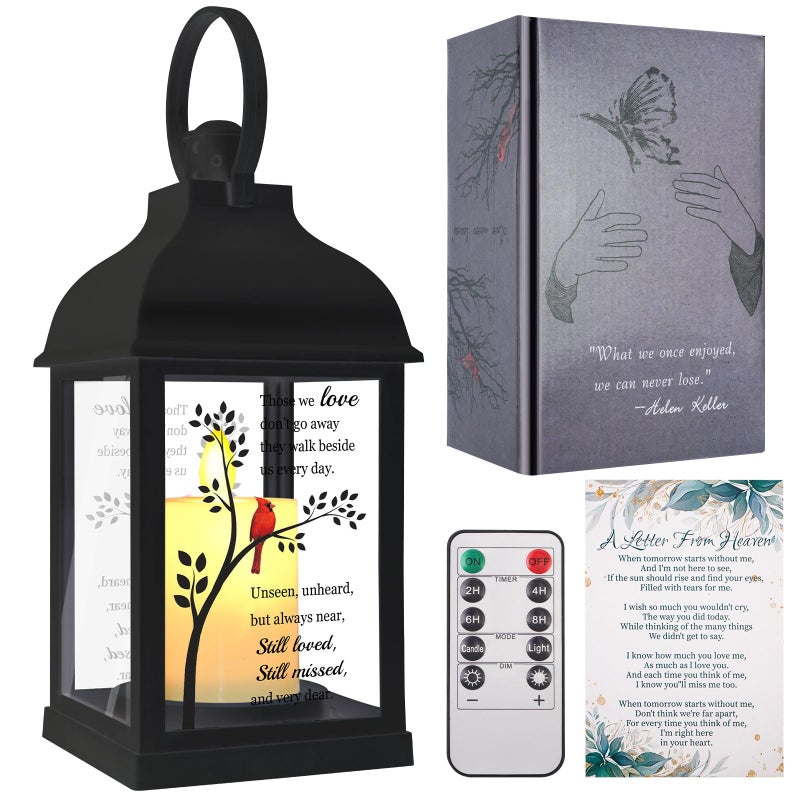 XXSTAR Memorial Lantern with Card - Sympathy Gift for Loss of Mom/Dad/Loved One, Bereavement Keepsake with Flickering Flame, Memory Lamp for Funeral Remembrance or Celebration (Black) - Image 1