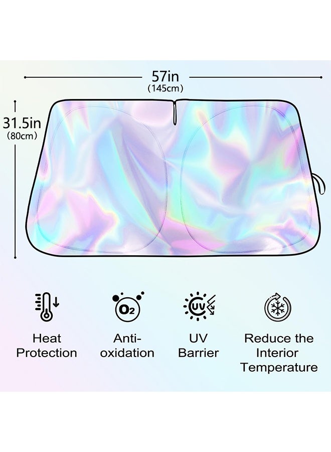 Generic Iridescent Sun Shade for Car Windshield, Foldable Universal Car Windshield Upgrade Sunshade Enhanced UV Rays Reflective Sun Visor Shade Keeps Vehicle Cool (145x80cm)  - Image 2