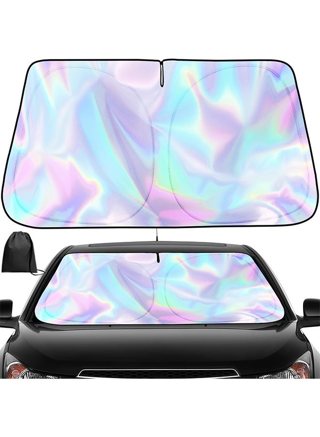 Generic Iridescent Sun Shade for Car Windshield, Foldable Universal Car Windshield Upgrade Sunshade Enhanced UV Rays Reflective Sun Visor Shade Keeps Vehicle Cool (145x80cm)  - Image 1