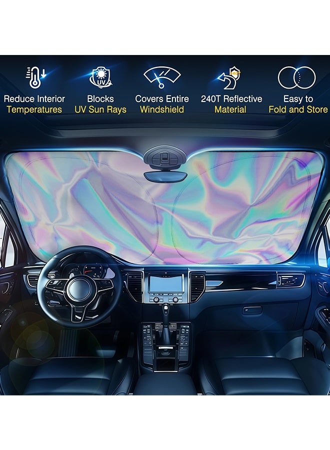 Generic Iridescent Sun Shade for Car Windshield, Foldable Universal Car Windshield Upgrade Sunshade Enhanced UV Rays Reflective Sun Visor Shade Keeps Vehicle Cool (145x80cm)  - Image 5