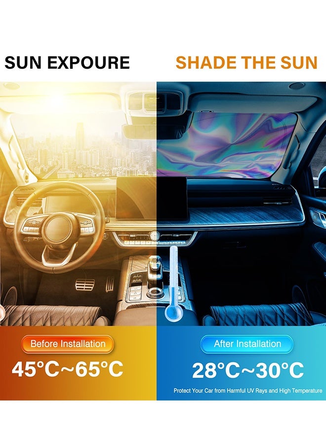 Generic Iridescent Sun Shade for Car Windshield, Foldable Universal Car Windshield Upgrade Sunshade Enhanced UV Rays Reflective Sun Visor Shade Keeps Vehicle Cool (145x80cm)  - Image 4