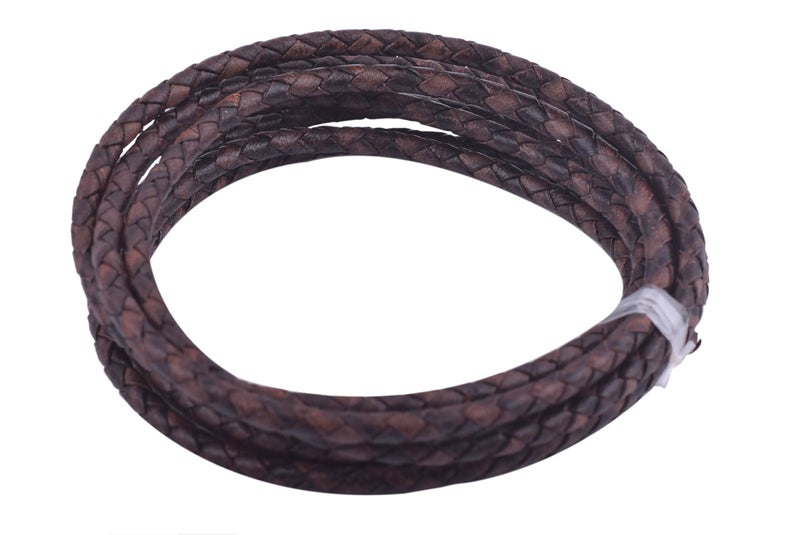 KONMAY 2 Yards 4.0mm Antique Brown Genuine Leather Braided Bolo Leather Cord - Image 3