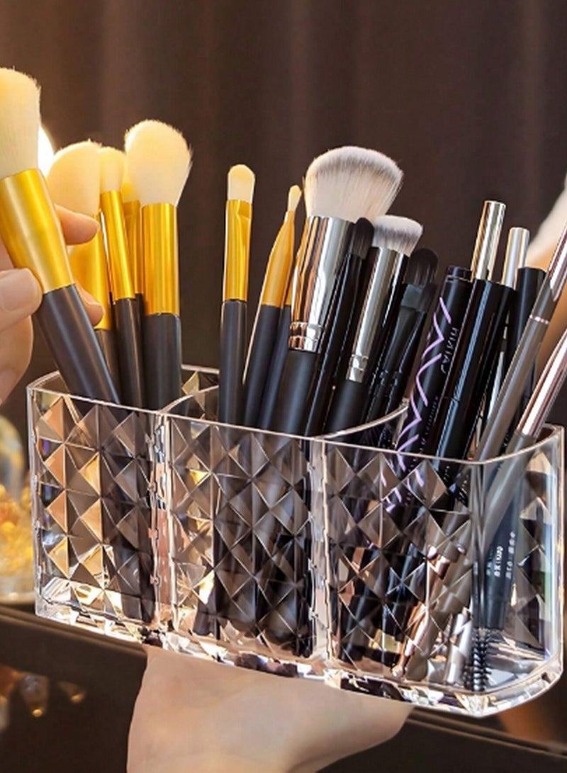Generic Elegant Diamond-Pattern Makeup Brush Holder with Multi-Use Cosmetic Brushes - Clear Organizer  - Image 1