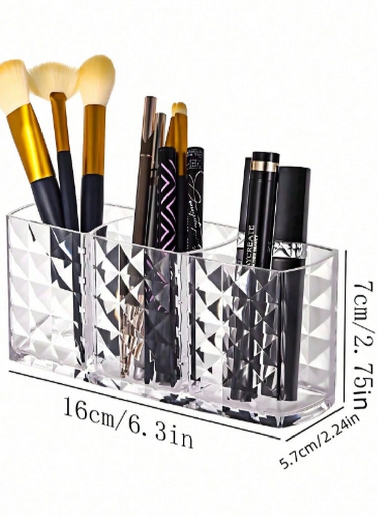 Generic Elegant Diamond-Pattern Makeup Brush Holder with Multi-Use Cosmetic Brushes - Clear Organizer  - Image 3