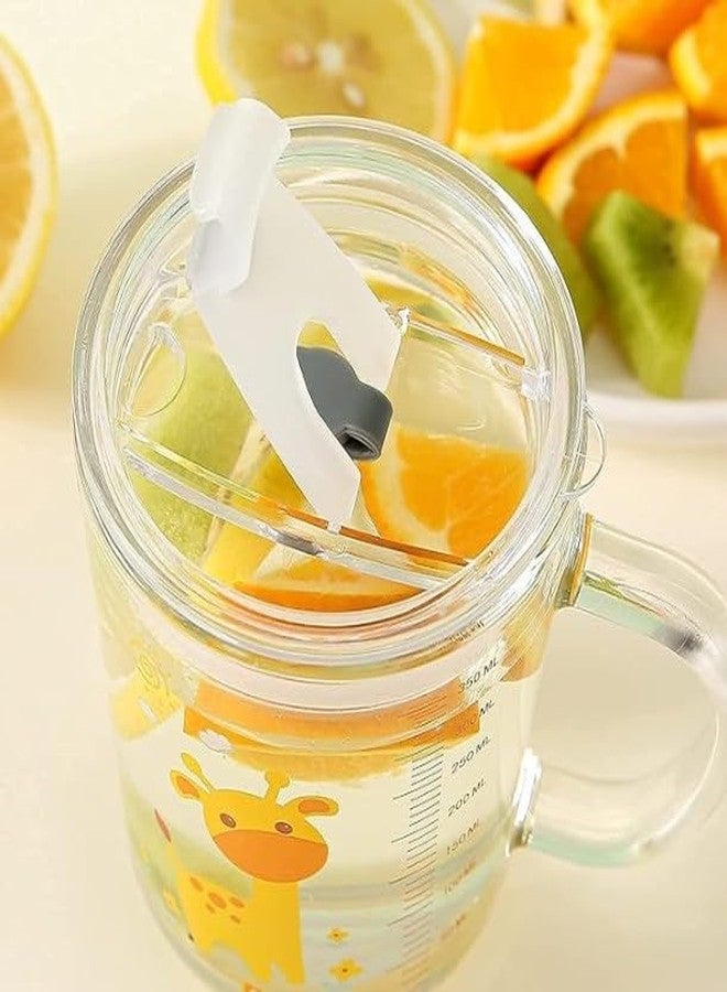 BEDSTEFAR Cartoon Creative Fruit Juice Milk Mug Sipper Mug Glass Tumbler with Lid & Solid Hanlde Cup, Spill Proof Lid for Milk,Tea,Coffee Random Degien (350ml Mug) (1) - Image 4