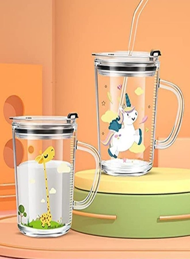 BEDSTEFAR Cartoon Creative Fruit Juice Milk Mug Sipper Mug Glass Tumbler with Lid & Solid Hanlde Cup, Spill Proof Lid for Milk,Tea,Coffee Random Degien (350ml Mug) (1) - Image 5