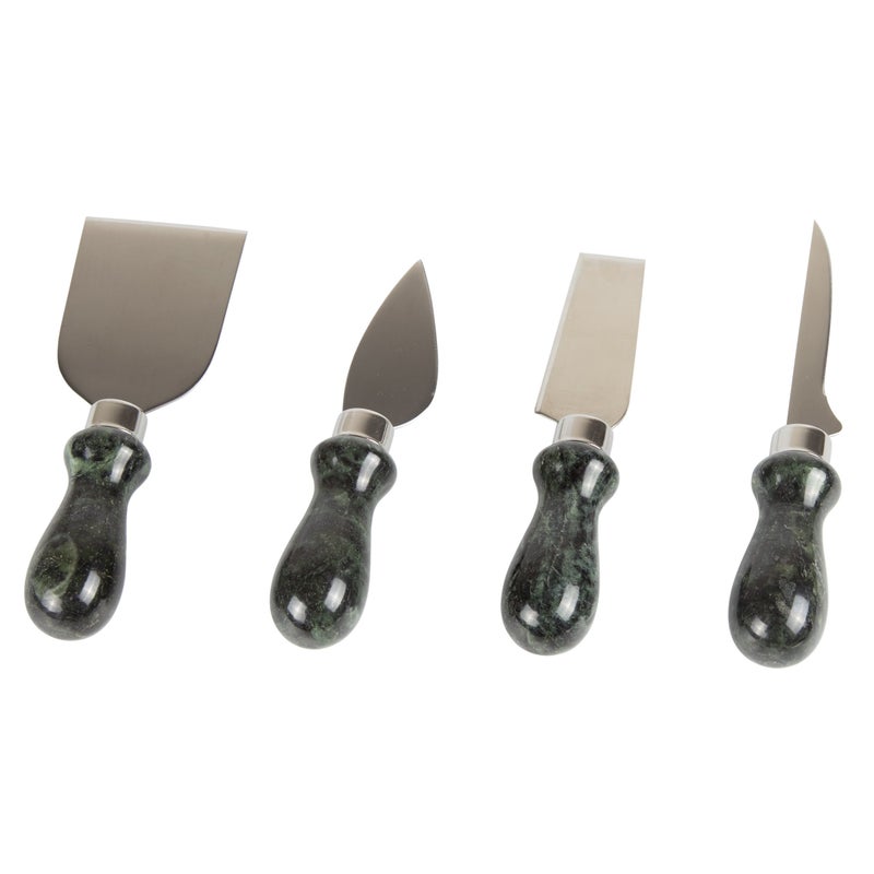 Creative Home Natural Green Marble Handle Set of 4 Pieces Multipurpose Cheese Knife Cutter Spreader Set includes Pronged Knife Hard Cheese Knife and Chisel Knife 2 x 53 L Green