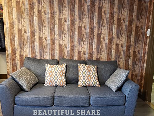 Hopeak Faux Wood Wallpaper Peel and Stick Self-Adhesive Vinyl Decorative Wallpaper Removable 17.5 x 196 Inches Brown - Image 5