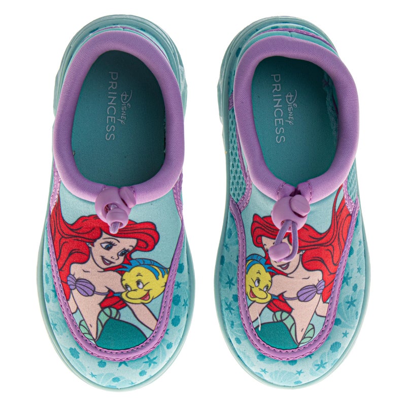 Josmo Little Mermaid Girls Water Shoes Ariel & Flounder Aqua Socks Quick Dry Slip-On Beach Pool Shoes- Turquoise Lavander Size 9-10 Toddler - Image 1