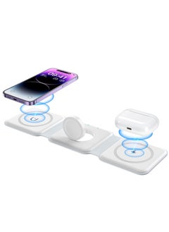 Wireless Charger 3-in-1 Magnetic Foldable Charging Station for iPhone 13/12/11 Pro Max/X/Xs Max/8/8 Plus, AirPods 3/2/Pro, iWatch Series 7/6/5/SE/4/3/2, and Samsung Phones (White), USB