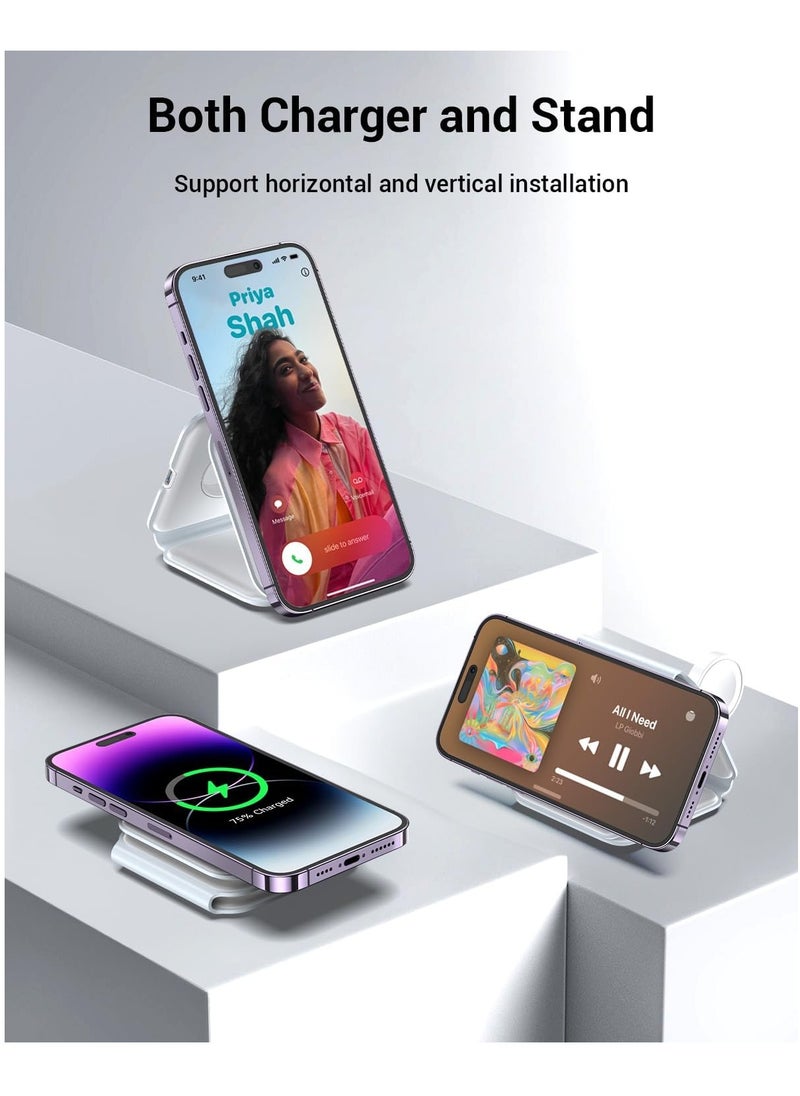 TIGER - Wireless Charger 3-in-1 Magnetic Foldable Charging Station for iPhone 13/12/11 Pro Max/X/Xs Max/8/8 Plus, AirPods 3/2/Pro, iWatch Series 7/6/5/SE/4/3/2, and Samsung Phones (White), USB - Image 1