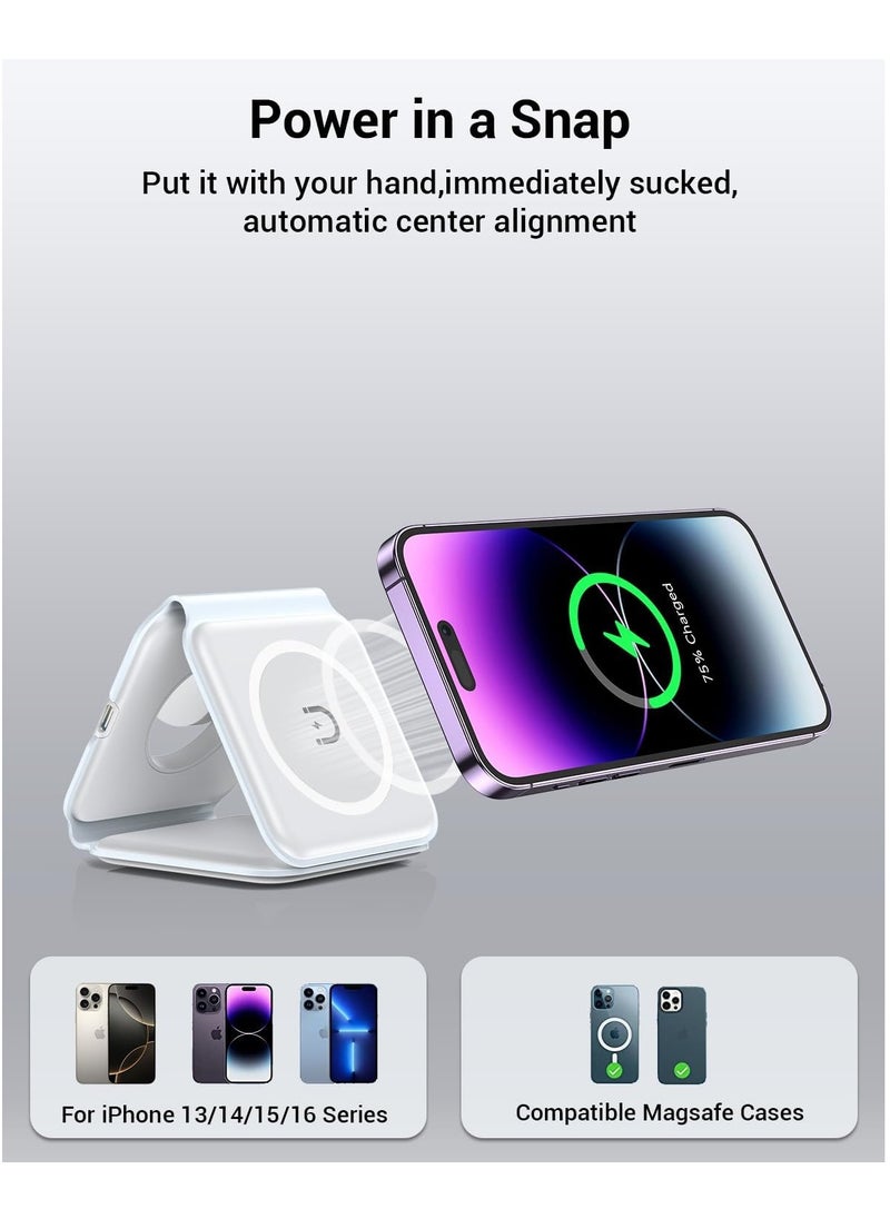 TIGER - Wireless Charger 3-in-1 Magnetic Foldable Charging Station for iPhone 13/12/11 Pro Max/X/Xs Max/8/8 Plus, AirPods 3/2/Pro, iWatch Series 7/6/5/SE/4/3/2, and Samsung Phones (White), USB - Image 1