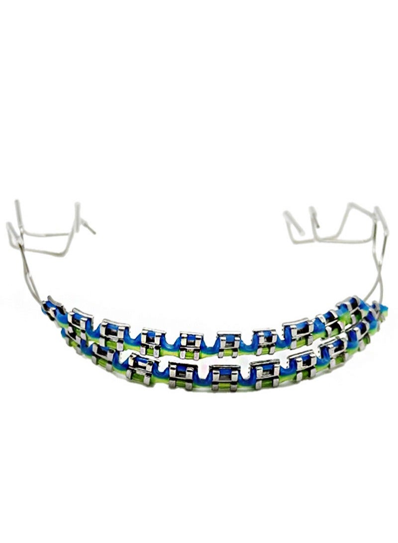 Apustim Tooth Decoration，Including Metal Wire，Metal Bracket And Correction Ligature，Is a Prop For Orthodontists To Explain And a Prop For Dental Students To Practice （Dark Blue + Cyan）  - Image 1