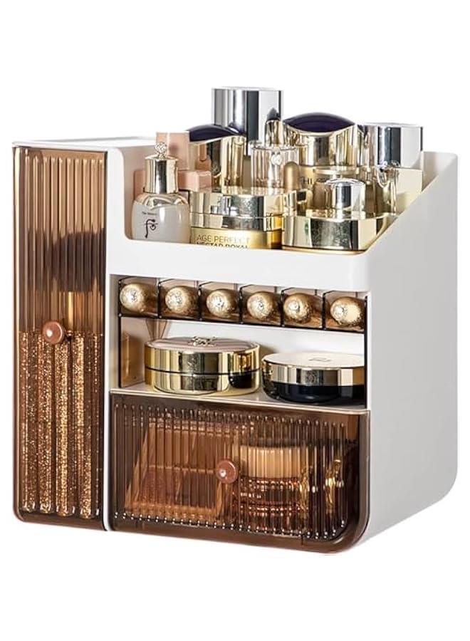 HOOKOR Plastic Cosmetic Storage Drawers Organizer, 3 Tier Luxury Countertop Cosmetic Storage Box with Multifunctional Makeup Jewelry Drawer, Display Organiser Stand for Lipsticks, Brushes - Image 1