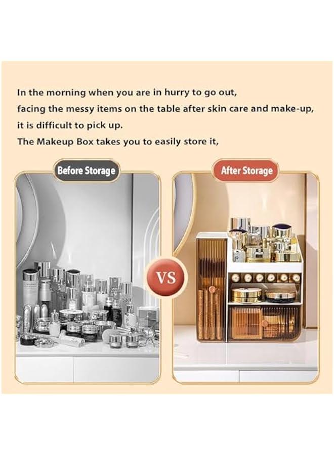 HOOKOR Plastic Cosmetic Storage Drawers Organizer, 3 Tier Luxury Countertop Cosmetic Storage Box with Multifunctional Makeup Jewelry Drawer, Display Organiser Stand for Lipsticks, Brushes - Image 3