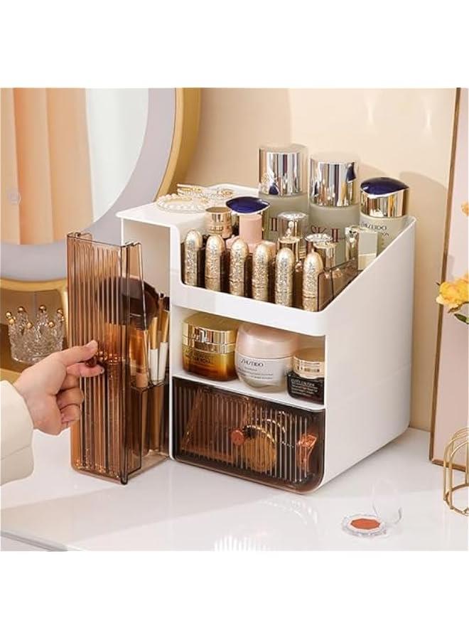 HOOKOR Plastic Cosmetic Storage Drawers Organizer, 3 Tier Luxury Countertop Cosmetic Storage Box with Multifunctional Makeup Jewelry Drawer, Display Organiser Stand for Lipsticks, Brushes - Image 4