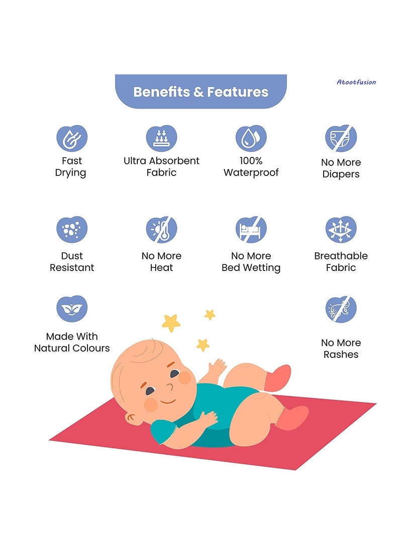 ATOOTFUSION Baby Dry Sheet Water Resistant Bed Protector Washable Waterproof Mattress Protector Urine Bedwetting Reusable Mat for Toddler Underpad Sheet for Incontinence Large 55x39 Navy Blue  - Image 5