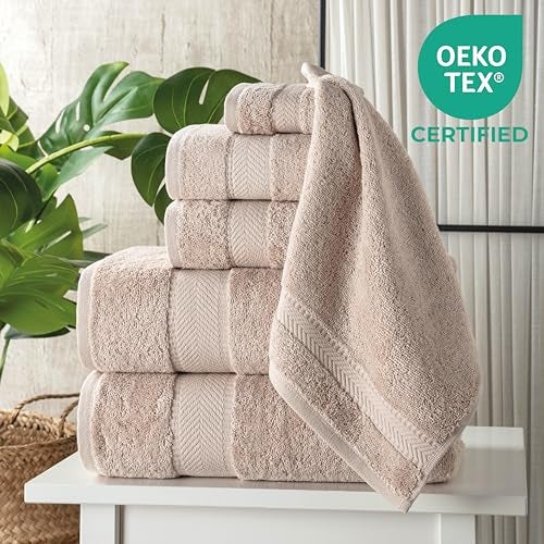 TEXTILOM 100% Turkish Cotton 6 Pcs Luxury Bath Towel Set, Soft & Absorbent Towels for Bathroom (2 Bath Towels, 2 Hand Towel, 2 Washcloths) - Aqua - Image 2