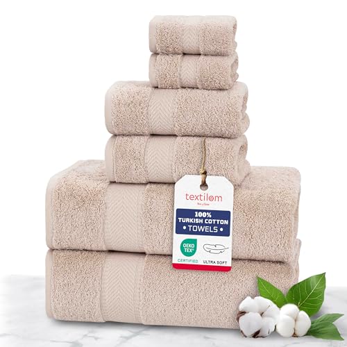 TEXTILOM 100% Turkish Cotton 6 Pcs Luxury Bath Towel Set, Soft & Absorbent Towels for Bathroom (2 Bath Towels, 2 Hand Towel, 2 Washcloths) - Aqua - Image 1