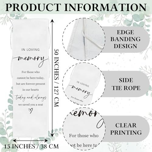 SIXEIGHT Reserved Memorial Wedding Chair Sign, In Loving Memory Linen Wedding Sign for Chair, Save a Seat for Someone In Heaven, Reserved Seating Decoration for Weddings Parties, 50 x 15 Inch-A12 - Image 2