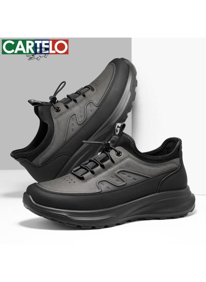 Cartelo Men's Leather Comfortable Versatile Dad Shoes Business Casual Sports Leather Shoes 5228 Rock Gray Size 39 - Image 3