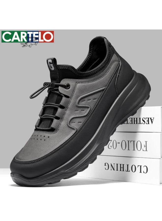 Cartelo Men's Leather Comfortable Versatile Dad Shoes Business Casual Sports Leather Shoes 5228 Rock Gray Size 39 - Image 1