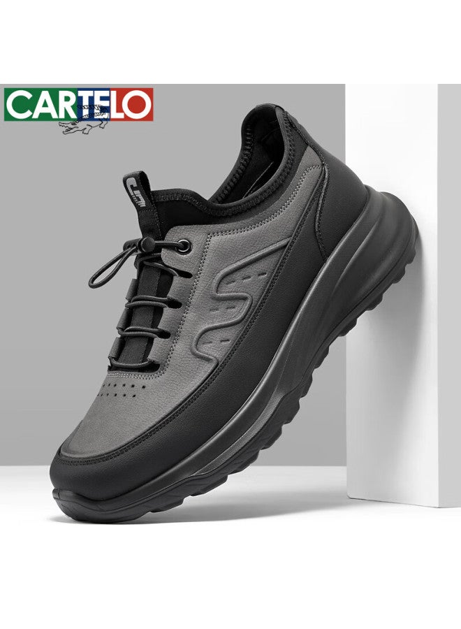 Cartelo Men's Leather Comfortable Versatile Dad Shoes Business Casual Sports Leather Shoes 5228 Rock Gray Size 39 - Image 5
