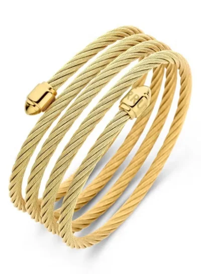 CERRUTI 1881 Couture Gold Plated Stainless Steel Multi Layer Twisted Cable Cuff Bracelet For Women