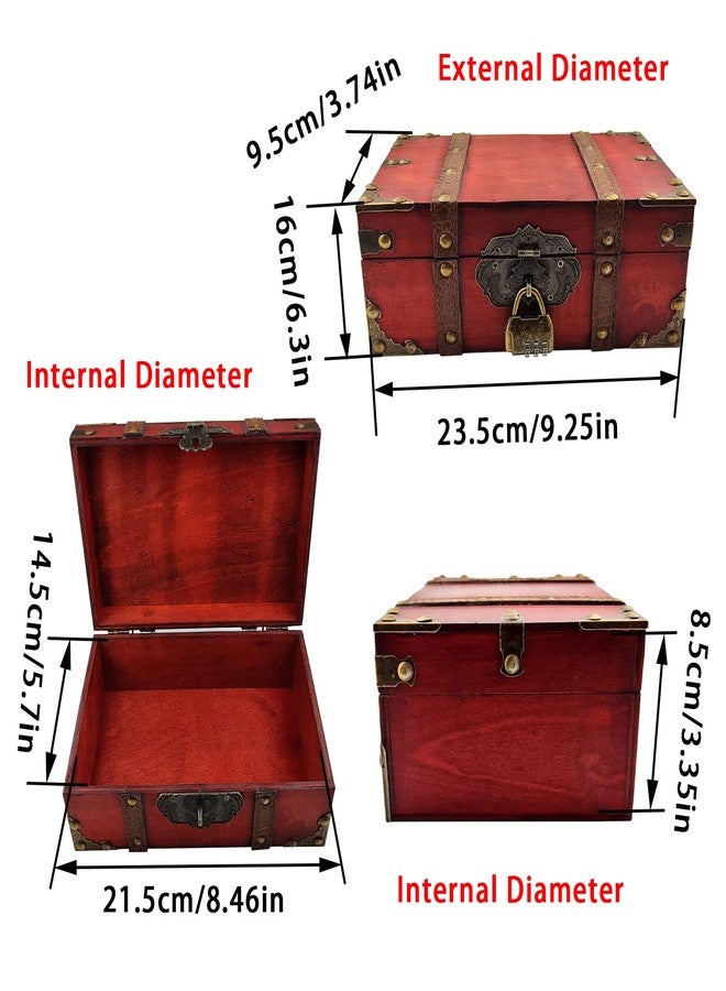 فلاين صندوق تخزين خشبي عتيق من فلايلين مزود بقفل، صندوق مجوهرات مزخرف، صندوق تخزين خشبي مزخرف، منظم تخزين مجوهرات منزلي (أحمر) - Image 3