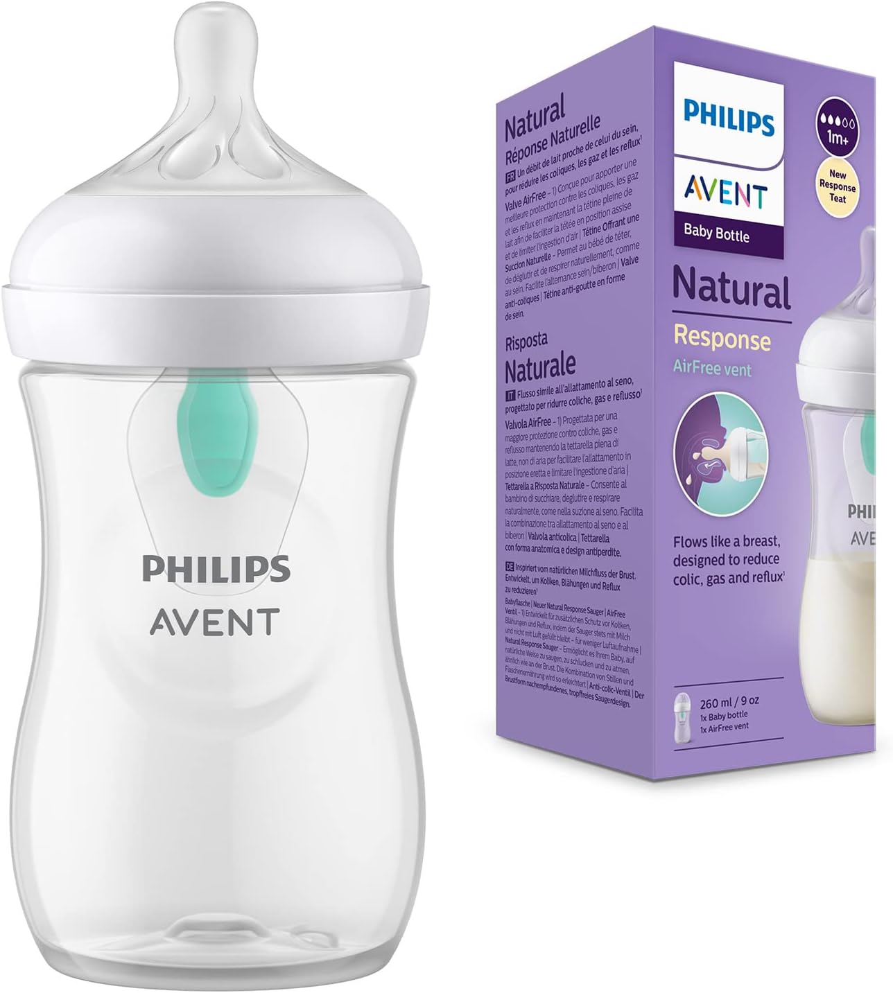 Avent Philips AVENT Natural Response Baby Bottle with AirFree Valve, 260 ml, BPA-Free for Newborns