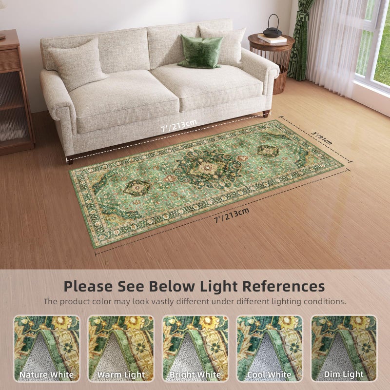 Deerly 3x7 Runner Rugs for Hallway Non-Slip Hallway Runner Rug with Rubber Backing Washable Rug Runner for Kitchen Bedroom Vintage Distressed Carpet (Border Green) - Image 3