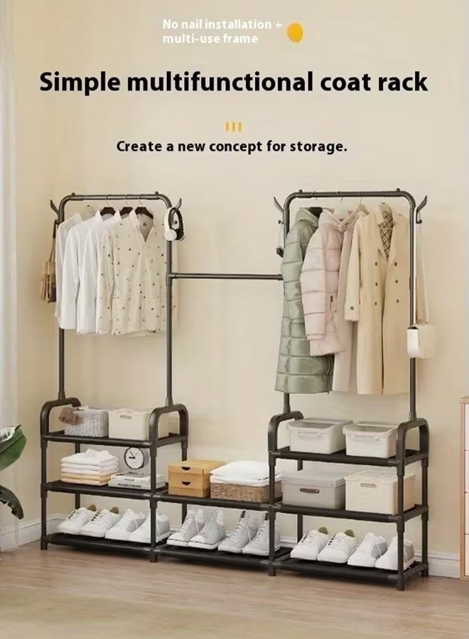 RollsTimi  Heavy-Duty Freestanding Clothes Rack with Shelves - Sturdy Metal Frame, 3-Tier Design for Bedroom, Balcony, or Entryway - Space-Saving Storage Organizer for Clothes, Shoes, and Accessories - Image 1