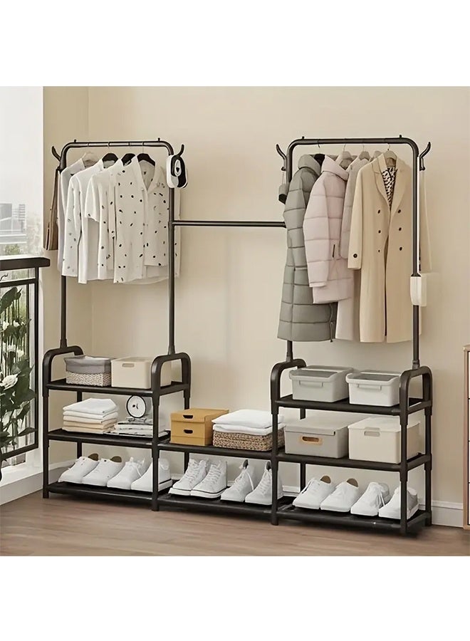 RollsTimi  Heavy-Duty Freestanding Clothes Rack with Shelves - Sturdy Metal Frame, 3-Tier Design for Bedroom, Balcony, or Entryway - Space-Saving Storage Organizer for Clothes, Shoes, and Accessories - Image 3