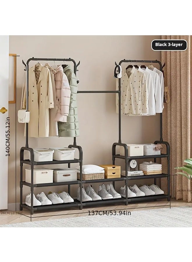 RollsTimi  Heavy-Duty Freestanding Clothes Rack with Shelves - Sturdy Metal Frame, 3-Tier Design for Bedroom, Balcony, or Entryway - Space-Saving Storage Organizer for Clothes, Shoes, and Accessories - Image 5