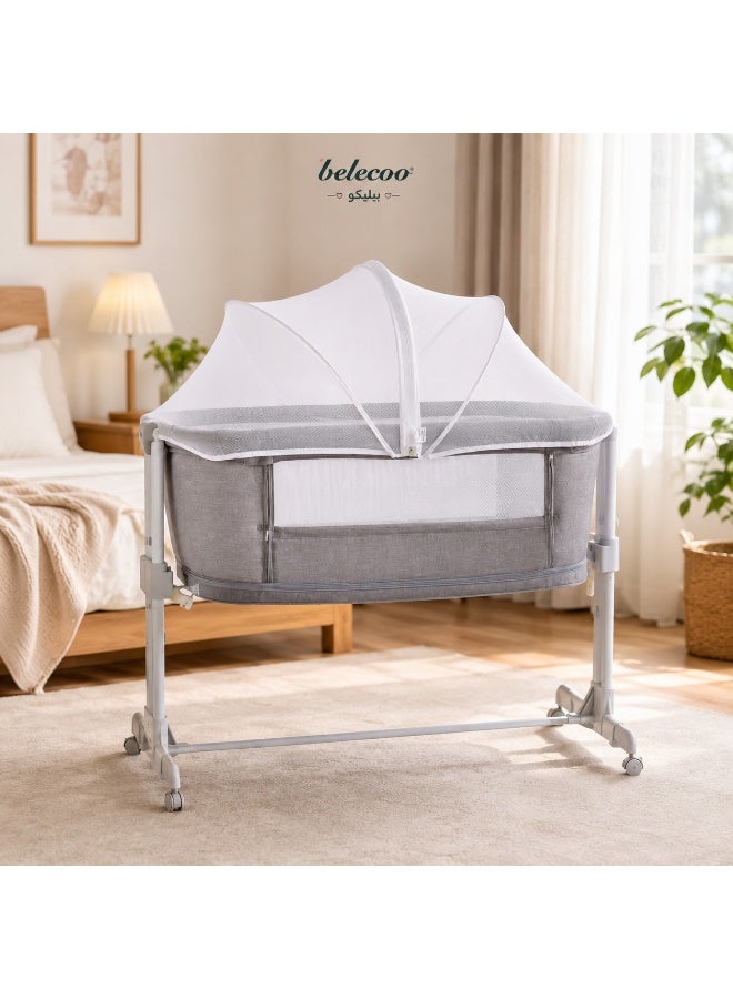 belecoo Latafah Next To Me Baby Bed – Foldable Portable Crib – Adjustable Height – Manual Rocking Function – Mosquito Net, Mattress & Carry Bag – Wheels with Brakes - Image 3