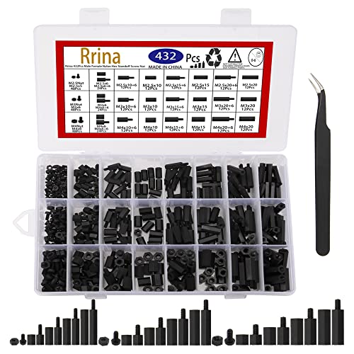 Rrina 432Pcs M2.5 M3 M4 Male Female Nylon Hex Standoff Screw Nut Threaded Pillar PCB Motherboard Assortment Kit - Image 1