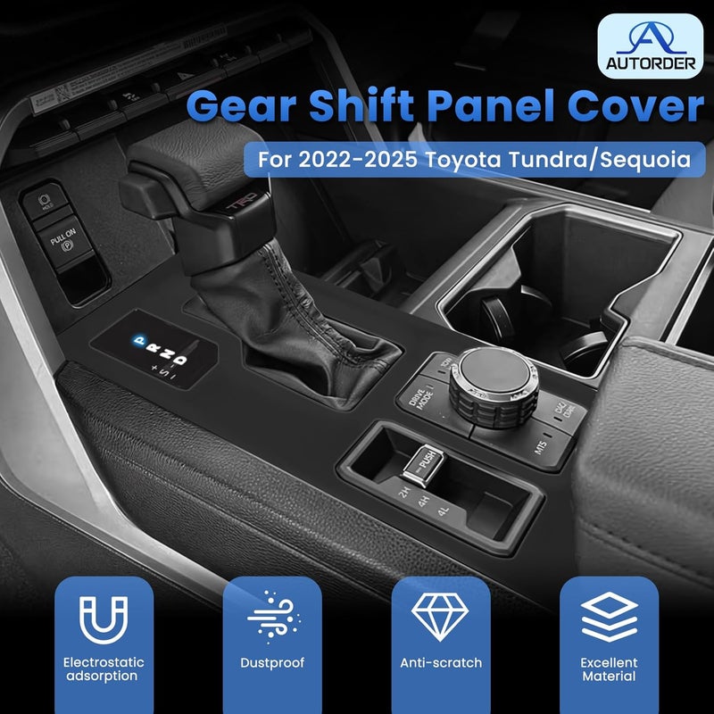 Autorder Central Control Gear Shift Panel Trim Cover for 2022 2023 2024 2025 2026 Toyota Tundra/Sequoia Accessories,Silicone Dashboard Gear Shift Cover Panel for Scratch & Dust Resistant - Black - Image 2