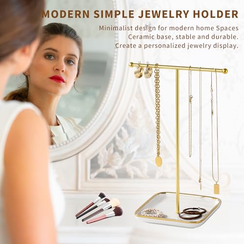 Leijosya modern Tshaped jewelry rack jewelry tower gold metal square ceramic base decoration display tower necklace bracelet ring storage rack 1layer ceramic disc - Image 3